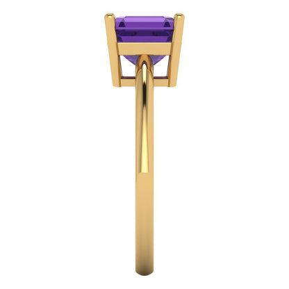2 cttw Natural Amethyst Solitaire  Engagement Ring - Solid Gold (Asscher Cut,7.0mm)
