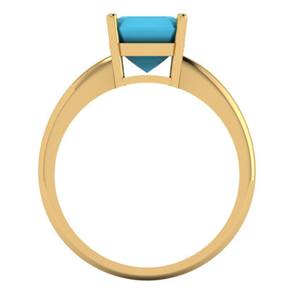 2 cttw Simulated Turquoise Solitaire  Engagement Ring - Solid Gold (Asscher Cut,7.0mm)