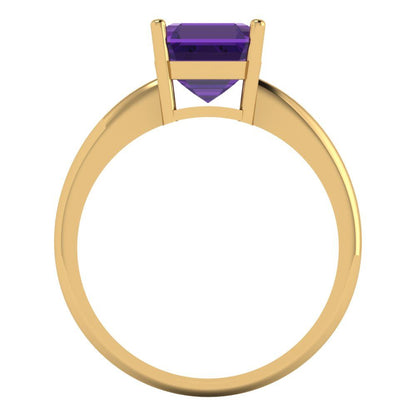 2 cttw Natural Amethyst Solitaire  Engagement Ring - Solid Gold (Asscher Cut,7.0mm)