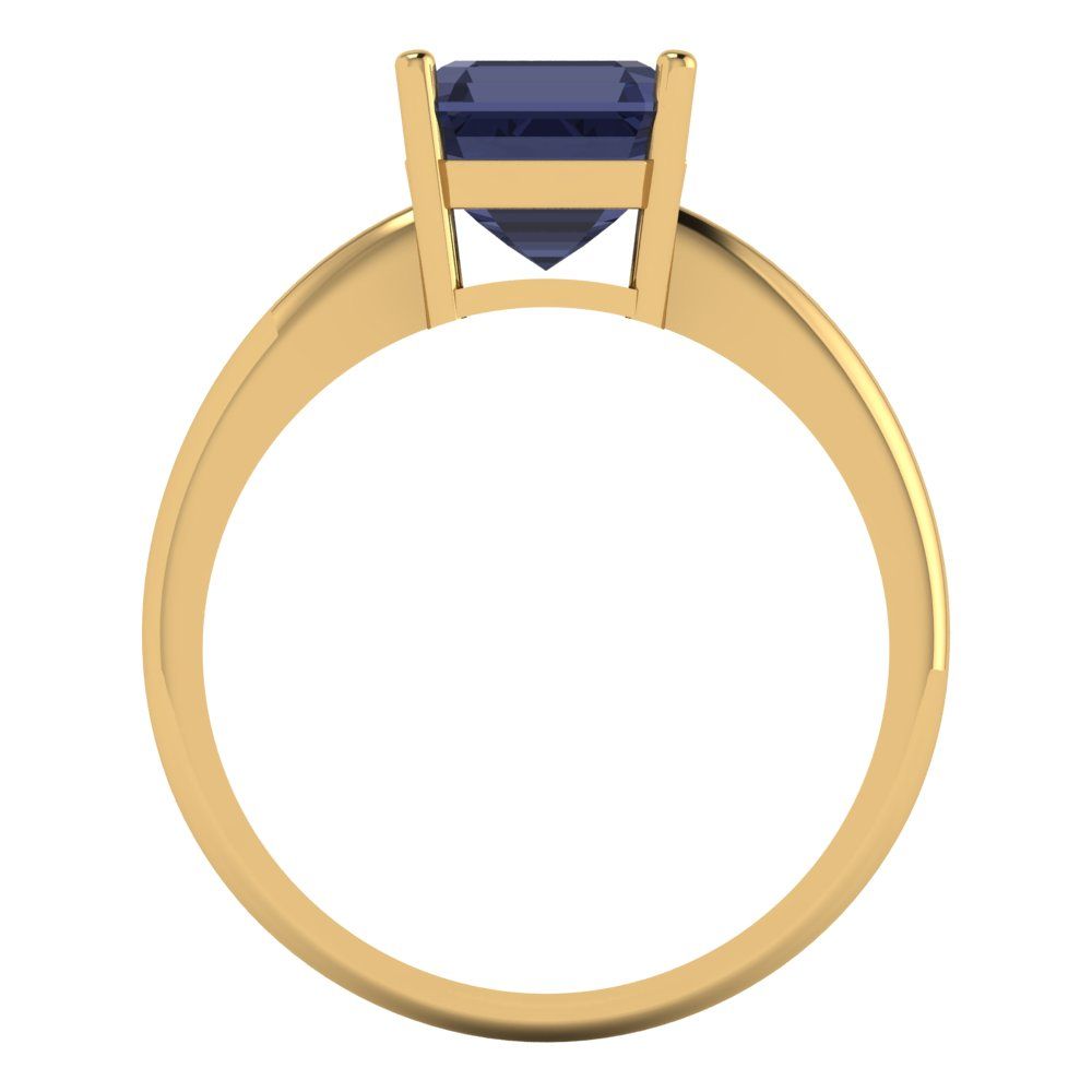 2 cttw Simulated Blue Sapphire Solitaire  Engagement Ring - Solid Gold (Asscher Cut,7.0mm)