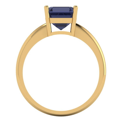 2 cttw Simulated Blue Sapphire Solitaire  Engagement Ring - Solid Gold (Asscher Cut,7.0mm)