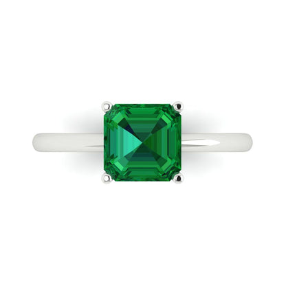 2 cttw Simulated Emerald Solitaire  Engagement Ring - Solid Gold (Asscher Cut,7.0mm)
