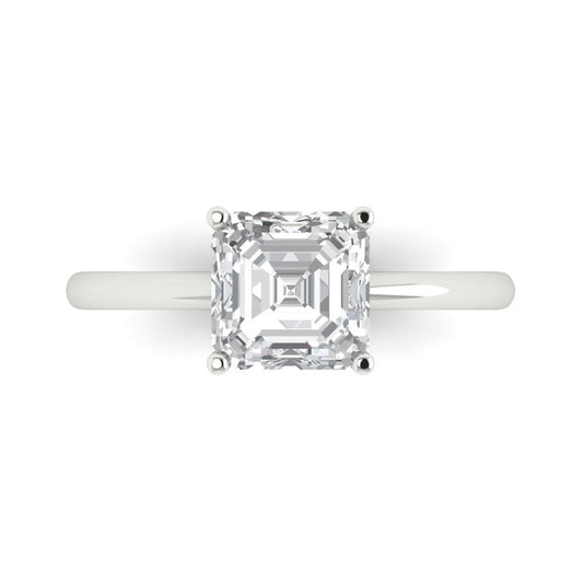 2 cttw Moissanite Solitaire  Engagement Ring - Solid White Gold (VVS1, Asscher Cut,7.0mm)