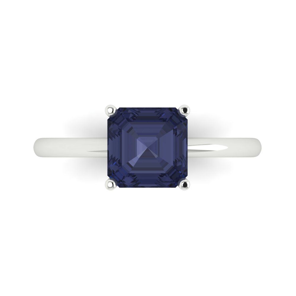 2 cttw Simulated Blue Sapphire Solitaire  Engagement Ring - Solid Gold (Asscher Cut,7.0mm)