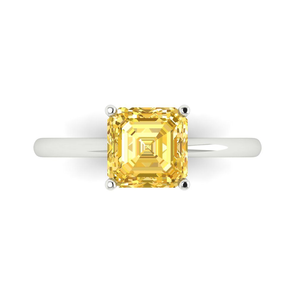 2 cttw Zirconia Simulated Yellow Diamond Solitaire  Engagement Ring - Solid Gold (VVS1, Asscher Cut,7.0mm)