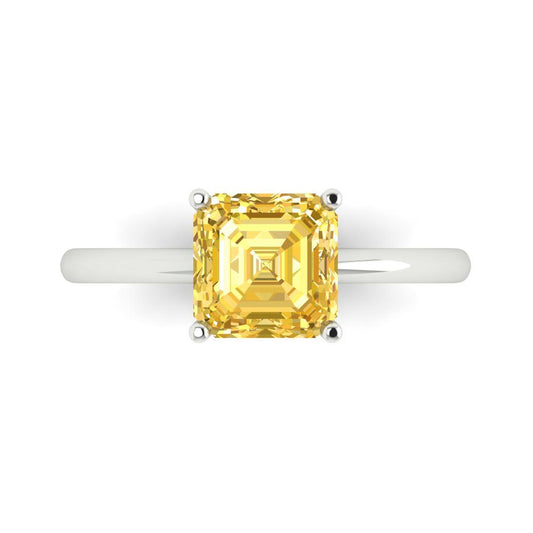 2 cttw Zirconia Simulated Yellow Diamond Solitaire  Engagement Ring - Solid White Gold (VVS1, Asscher Cut,7.0mm)