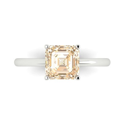 2 cttw Natural Morganite Solitaire  Engagement Ring - Solid White Gold (VVS1, Asscher Cut,7.0mm)