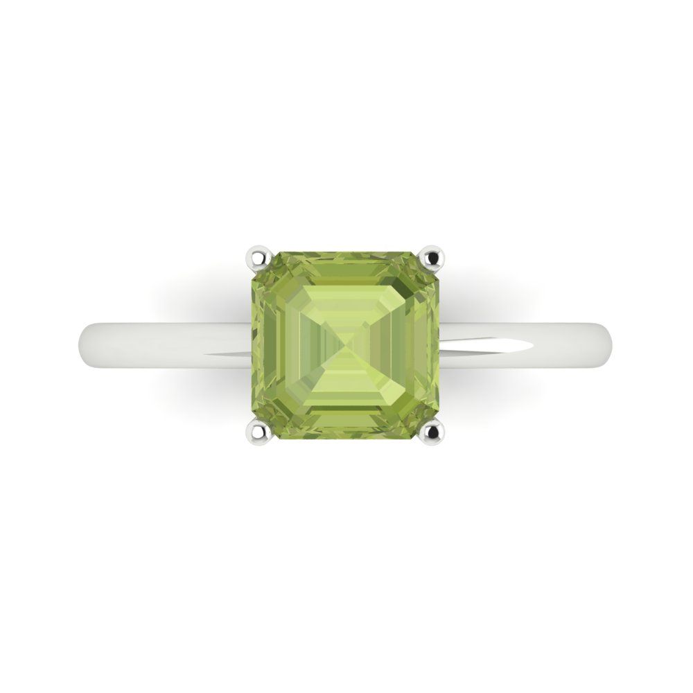 2 cttw Natural Peridot Solitaire  Engagement Ring - Solid Gold (Asscher Cut,7.0mm)