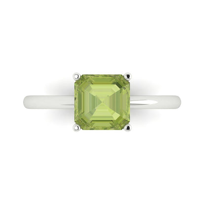 2 cttw Natural Peridot Solitaire  Engagement Ring - Solid Gold (Asscher Cut,7.0mm)