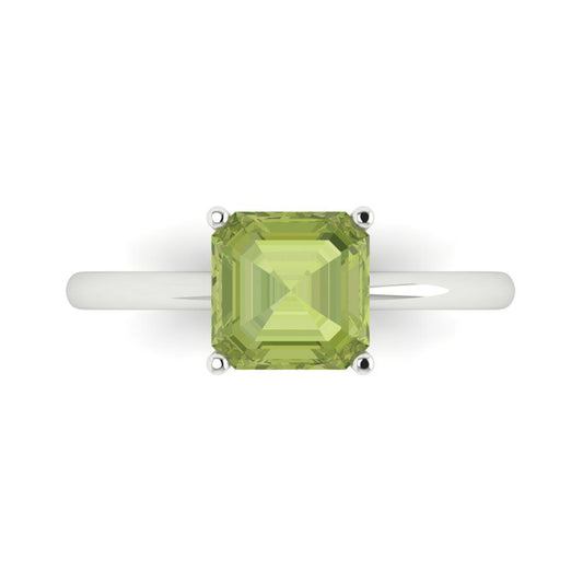 2 cttw Natural Peridot Solitaire  Engagement Ring - Solid White Gold (VVS1, Asscher Cut,7.0mm)