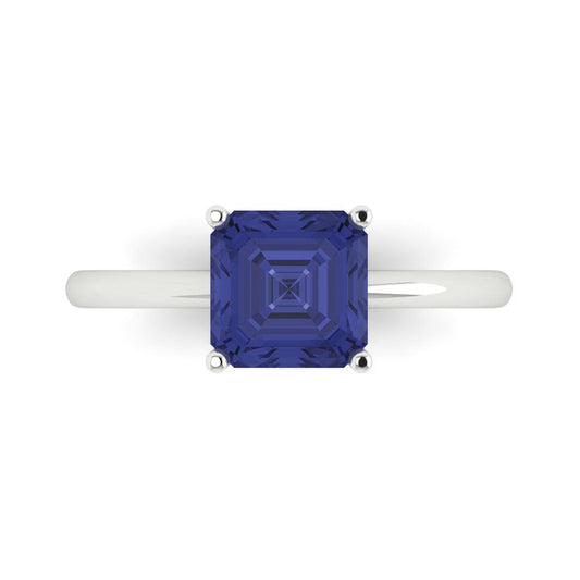2 cttw Simulated Tanzanite Solitaire  Engagement Ring - Solid White Gold (VVS1, Asscher Cut,7.0mm)