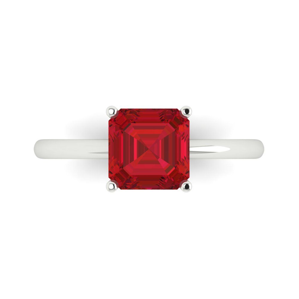 2 cttw Simulated Ruby Solitaire  Engagement Ring - Solid White Gold (VVS1, Asscher Cut,7.0mm)
