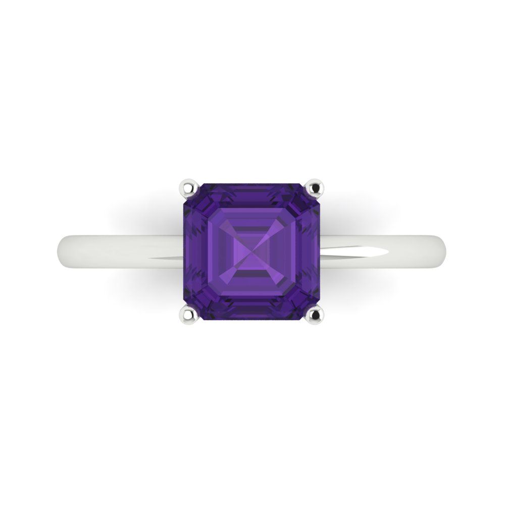 2 cttw Natural Amethyst Solitaire  Engagement Ring - Solid Gold (Asscher Cut,7.0mm)