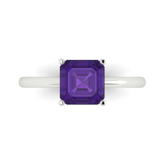 2 cttw Natural Amethyst Solitaire  Engagement Ring - Solid White Gold (VVS1, Asscher Cut,7.0mm)