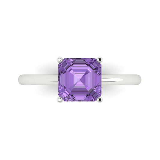 2 cttw Simulated Alexandrite Solitaire  Engagement Ring - Solid White Gold (VVS1, Asscher Cut,7.0mm)