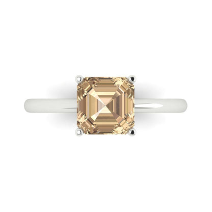 2 cttw Yellow Moissanite Solitaire  Engagement Ring - Solid Gold (Asscher Cut,7.0mm)