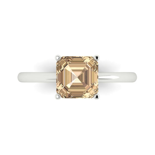 2 cttw Yellow Moissanite Solitaire  Engagement Ring - Solid White Gold (VVS1, Asscher Cut,7.0mm)