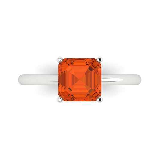 2 cttw Zirconia Simulated Red Diamond Solitaire  Engagement Ring - Solid White Gold (VVS1, Asscher Cut,7.0mm)