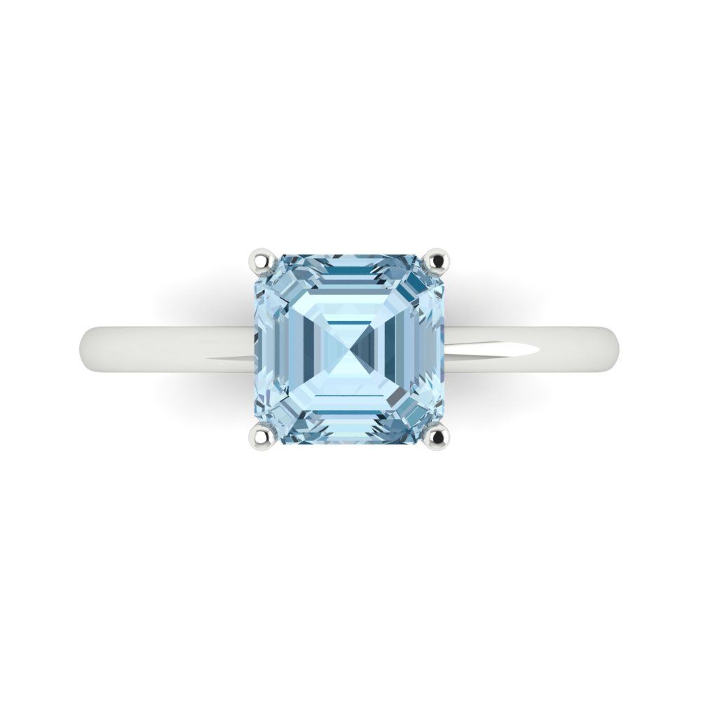 2 cttw Natural Aquamarine Solitaire  Engagement Ring - Solid Gold (Asscher Cut,7.0mm)