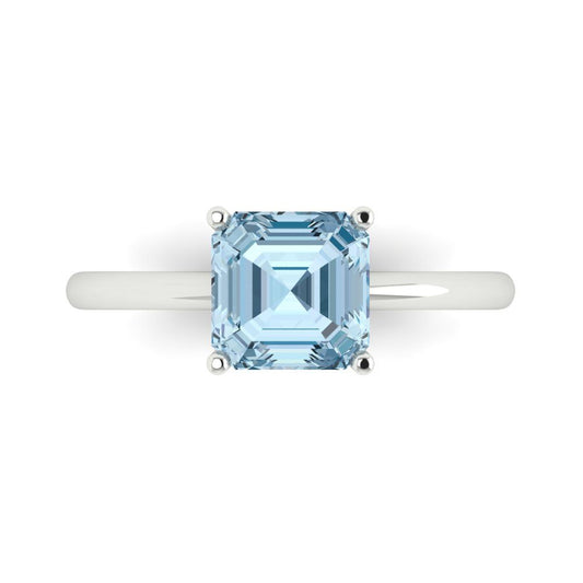 2 cttw Natural Aquamarine Solitaire  Engagement Ring - Solid White Gold (VVS1, Asscher Cut,7.0mm)