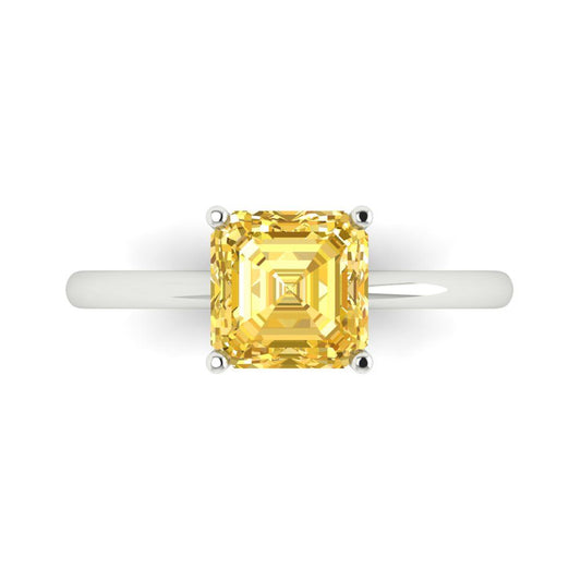 2 cttw Natural Citrine Solitaire  Engagement Ring - Solid White Gold (VVS1, Asscher Cut,7.0mm)