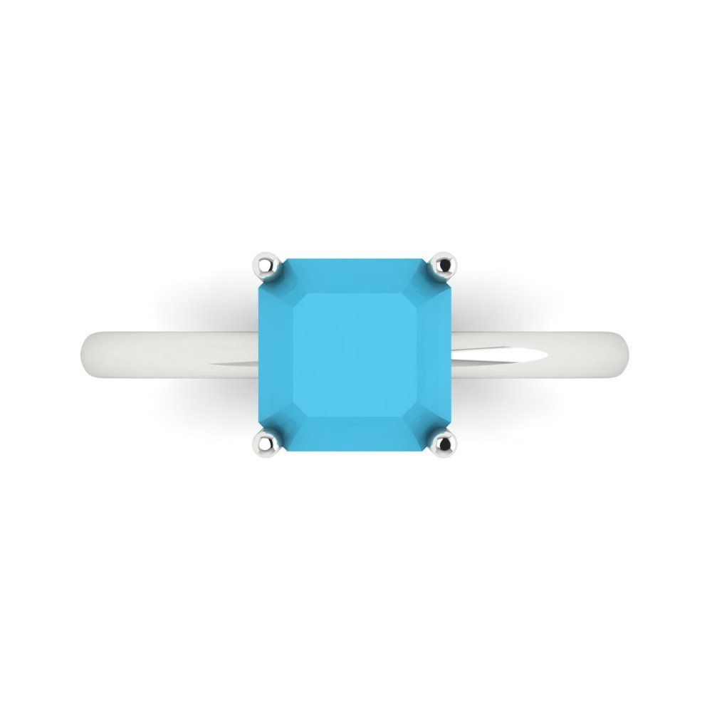 2 cttw Simulated Turquoise Solitaire  Engagement Ring - Solid Gold (Asscher Cut,7.0mm)