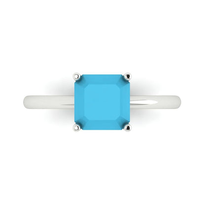 2 cttw Simulated Turquoise Solitaire  Engagement Ring - Solid Gold (Asscher Cut,7.0mm)