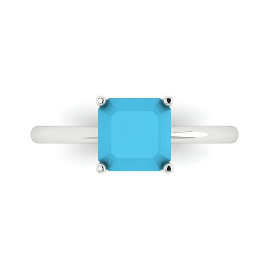 2 cttw Simulated Turquoise Solitaire  Engagement Ring - Solid White Gold (VVS1, Asscher Cut,7.0mm)
