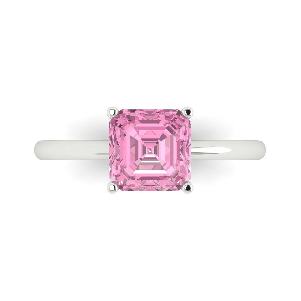 2 cttw Zirconia Simulated Pink Diamond Solitaire  Engagement Ring - Solid Gold (VVS1, Asscher Cut,7.0mm)