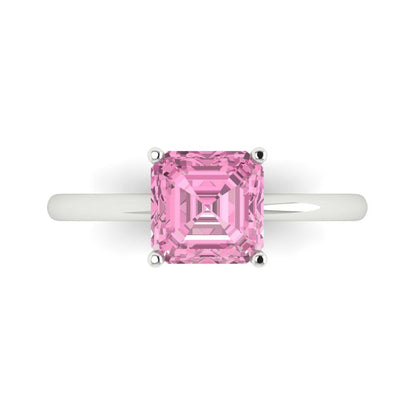 2 cttw Zirconia Simulated Pink Diamond Solitaire  Engagement Ring - Solid Gold (VVS1, Asscher Cut,7.0mm)