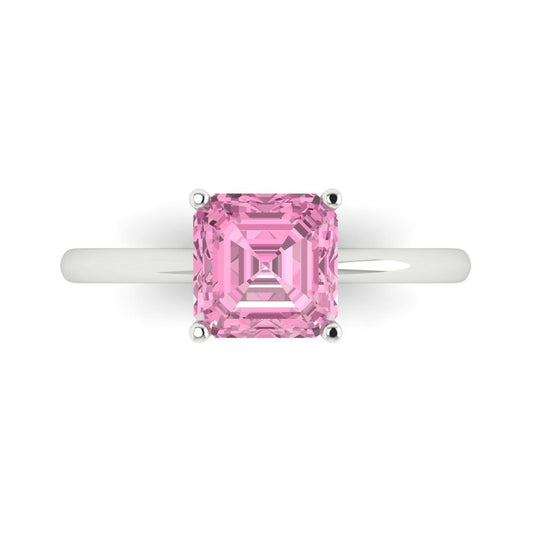 2 cttw Zirconia Simulated Pink Diamond Solitaire  Engagement Ring - Solid White Gold (VVS1, Asscher Cut,7.0mm)