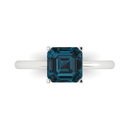 2 cttw Natural London Blue Topaz Solitaire  Engagement Ring - Solid Gold (Asscher Cut,7.0mm)