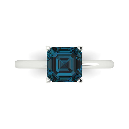 2 cttw Natural London Blue Topaz Solitaire  Engagement Ring - Solid White Gold (VVS1, Asscher Cut,7.0mm)
