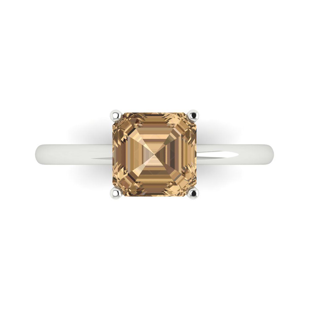 2 cttw Zirconia Simulated Champagne Diamond Solitaire  Engagement Ring - Solid Gold (VVS1, Asscher Cut,7.0mm)