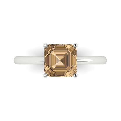 2 cttw Zirconia Simulated Champagne Diamond Solitaire  Engagement Ring - Solid Gold (VVS1, Asscher Cut,7.0mm)