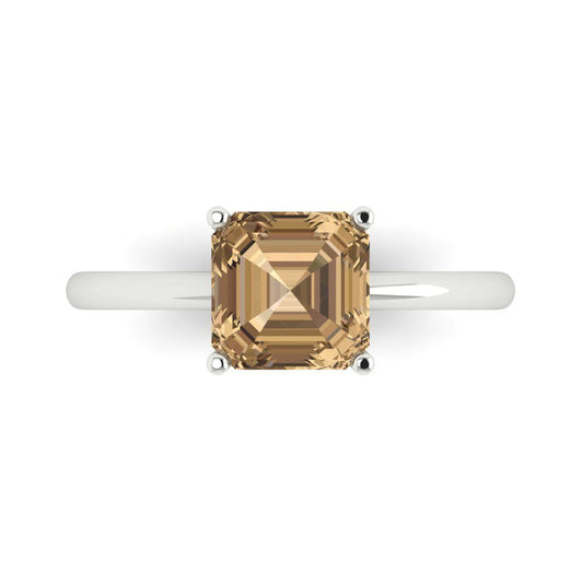 2 cttw Zirconia Simulated Champagne Diamond Solitaire  Engagement Ring - Solid White Gold (VVS1, Asscher Cut,7.0mm)
