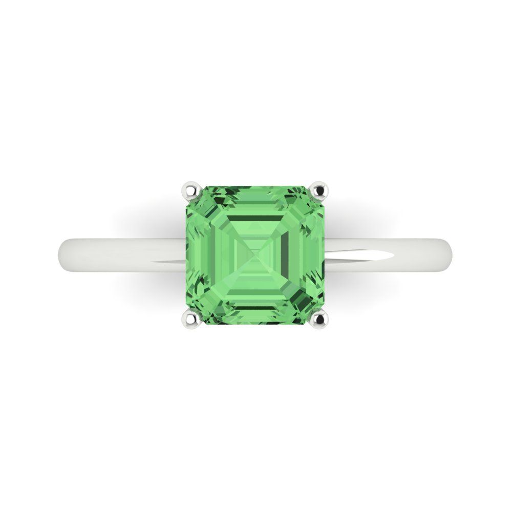 2 cttw Zirconia Simulated Green Diamond Solitaire  Engagement Ring - Solid Gold (VVS1, Asscher Cut,7.0mm)
