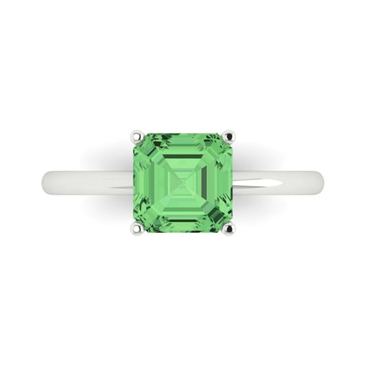2 cttw Zirconia Simulated Green Diamond Solitaire  Engagement Ring - Solid White Gold (VVS1, Asscher Cut,7.0mm)