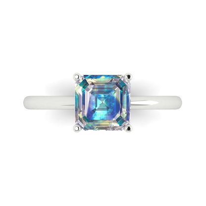 2 cttw Blue Moissanite Solitaire  Engagement Ring - Solid Gold (Asscher Cut,7.0mm)