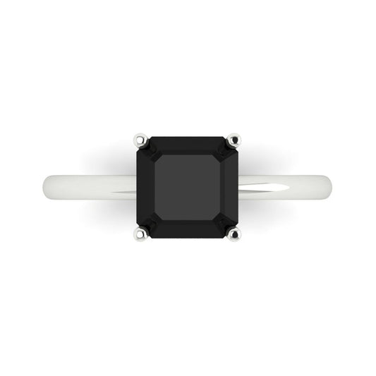 2 cttw Natural Onyx Solitaire  Engagement Ring - Solid White Gold (VVS1, Asscher Cut,7.0mm)