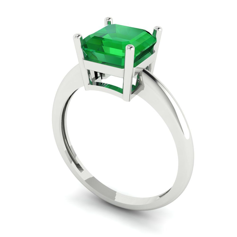 2 cttw Simulated Emerald Solitaire  Engagement Ring - Solid Gold (Asscher Cut,7.0mm)