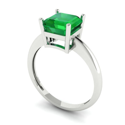 2 cttw Simulated Emerald Solitaire  Engagement Ring - Solid Gold (Asscher Cut,7.0mm)