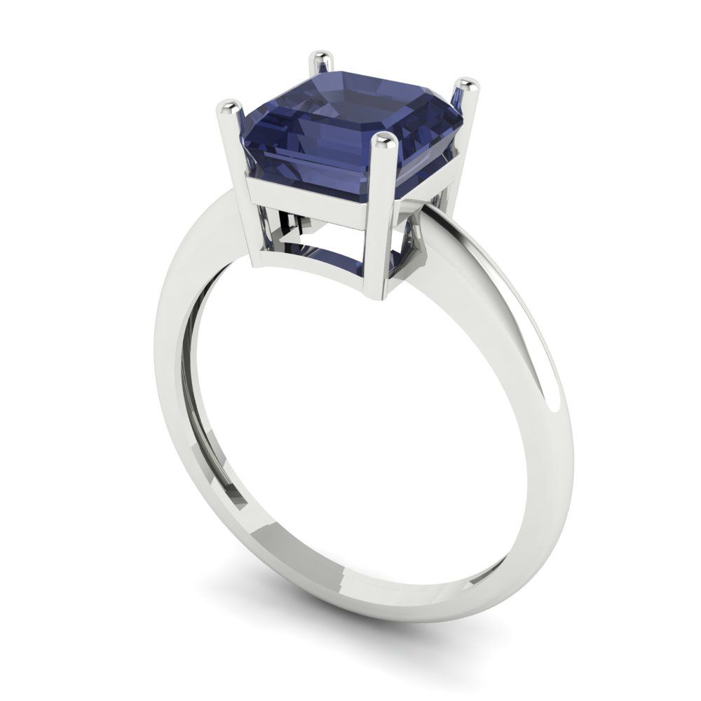 2 cttw Simulated Blue Sapphire Solitaire  Engagement Ring - Solid Gold (Asscher Cut,7.0mm)