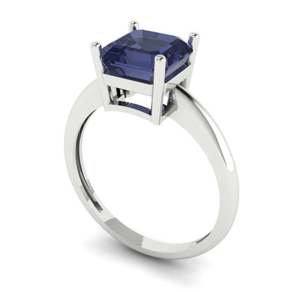 2 cttw Simulated Blue Sapphire Solitaire  Engagement Ring - Solid Gold (Asscher Cut,7.0mm)