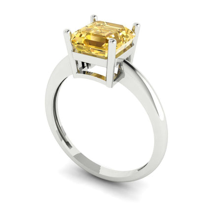 2 cttw Yellow Moissanite Solitaire  Engagement Ring - Solid Gold (Asscher Cut,7.0mm)