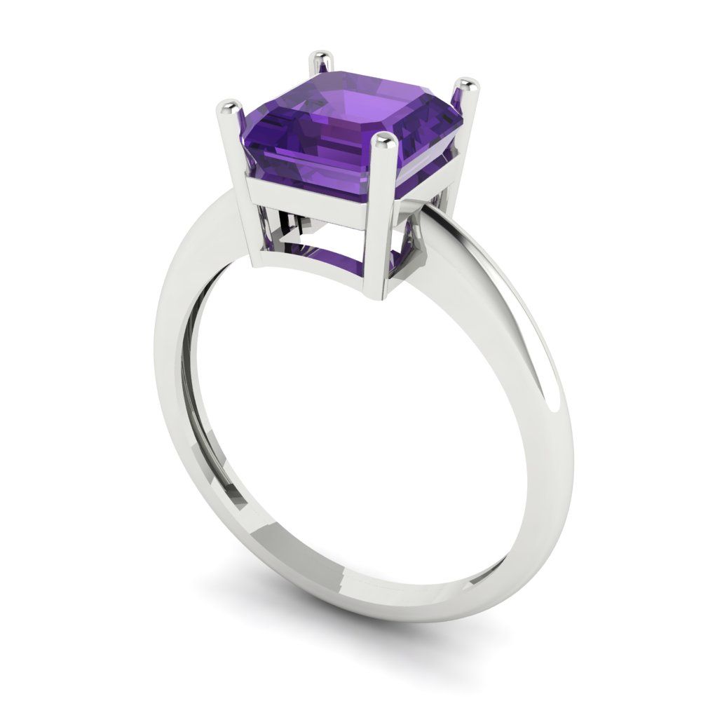 2 cttw Natural Amethyst Solitaire  Engagement Ring - Solid Gold (Asscher Cut,7.0mm)