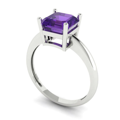 2 cttw Natural Amethyst Solitaire  Engagement Ring - Solid Gold (Asscher Cut,7.0mm)