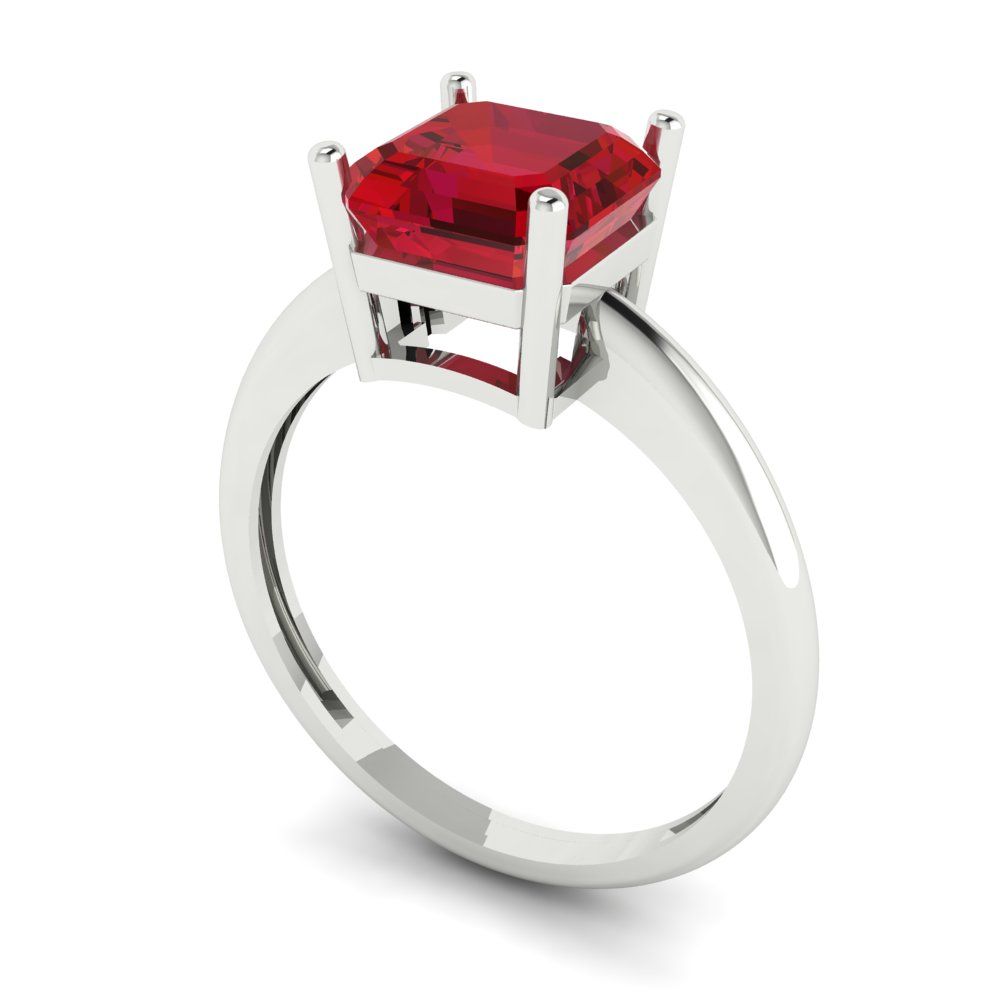 2 cttw Simulated Ruby Solitaire  Engagement Ring - Solid White Gold (VVS1, Asscher Cut,7.0mm)