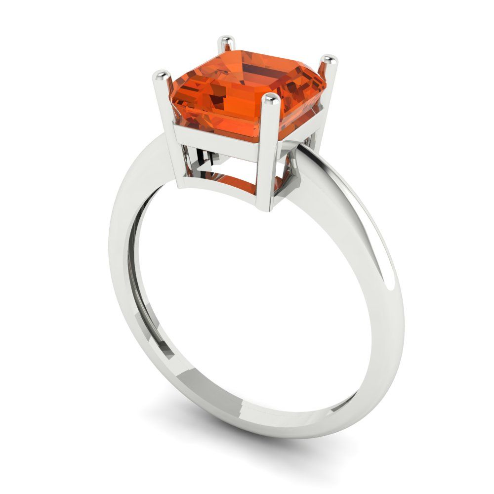 2 cttw Zirconia Simulated Red Diamond Solitaire  Engagement Ring - Solid White Gold (VVS1, Asscher Cut,7.0mm)