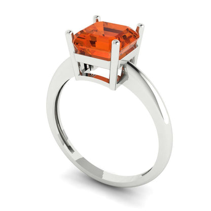 2 cttw Zirconia Simulated Red Diamond Solitaire  Engagement Ring - Solid White Gold (VVS1, Asscher Cut,7.0mm)